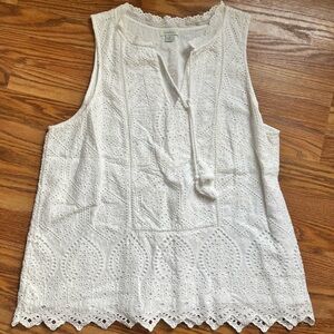 Sundance White Sleeveless Eyelet Tank Top